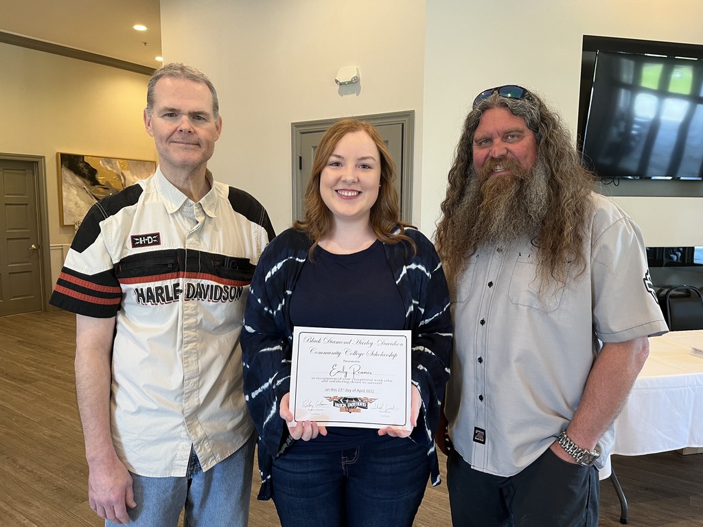 Emily Reames awarded the Black Diamond Harley Davidson Scholarship.