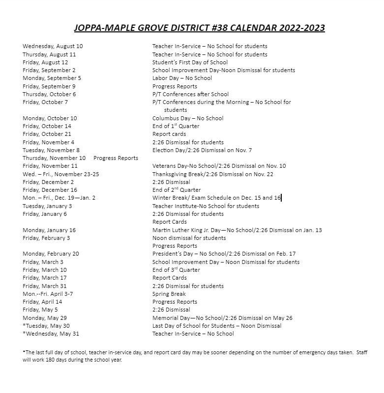 JMG #38 2022-23 School Calendar